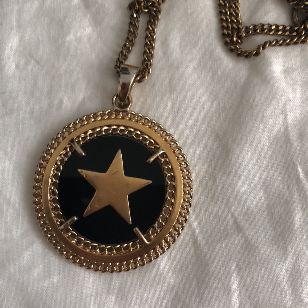 GIVENCHY VINTAGE GOLDTONE GOLD STAR GEM PENDANT 28 " RHINESTONE NECKLACE - Picture 6 of 10